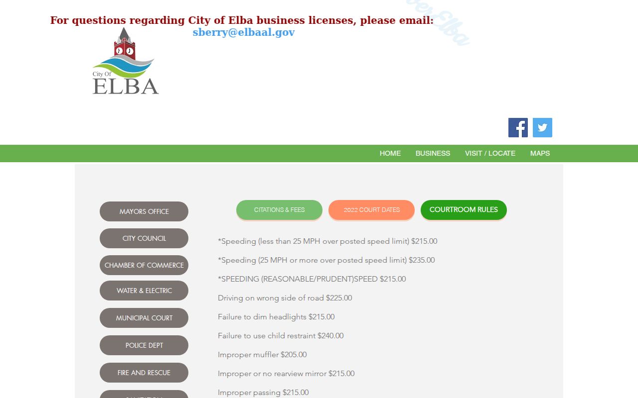 Elba criminal records citation and court fee schedule