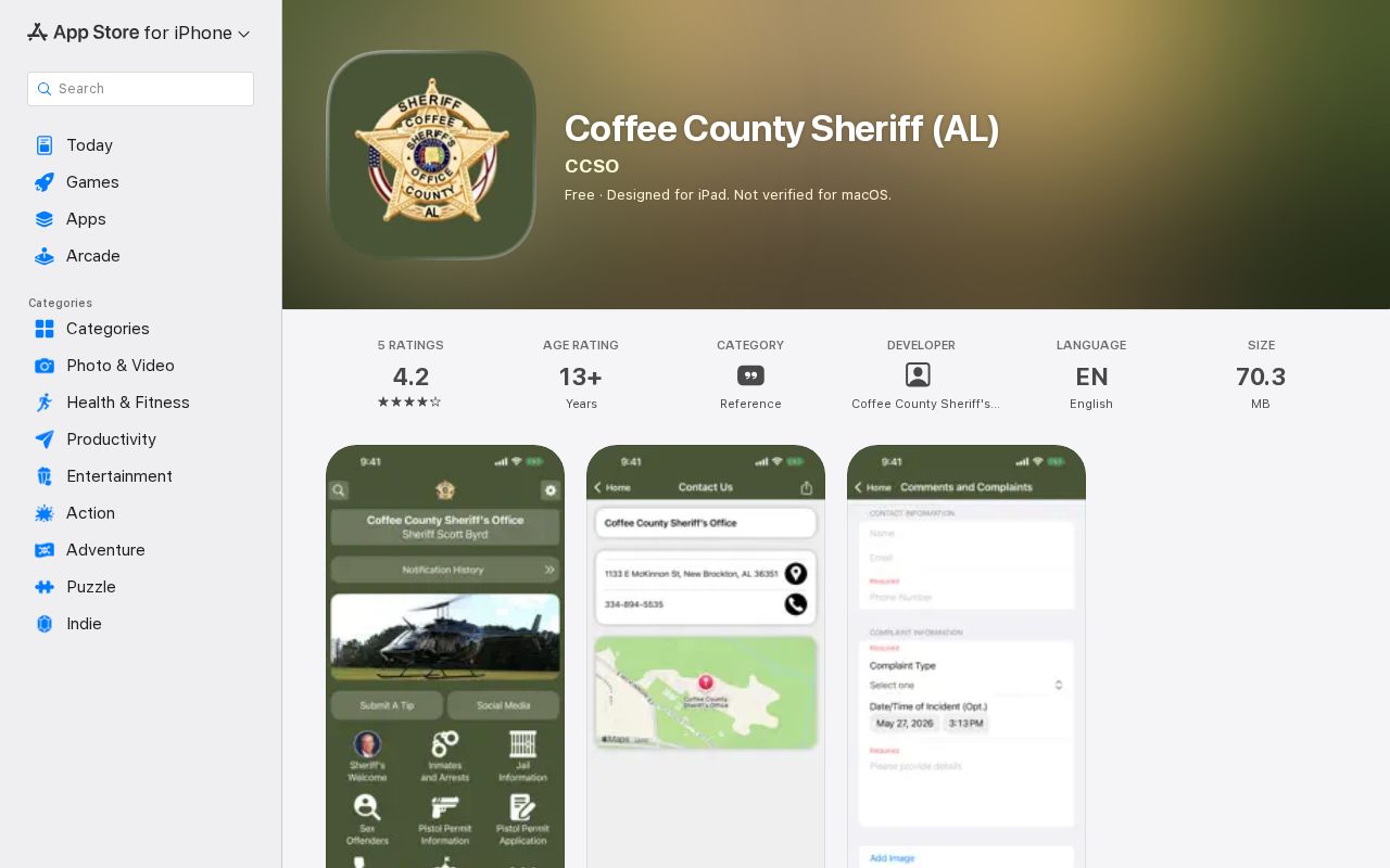 Coffee County Sheriff app criminal history information channel