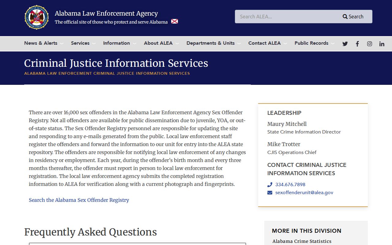 Coffee County sex offender check information in the ALEA registry FAQ