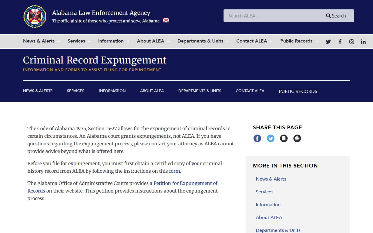 Coffee County sex offender check and ALEA expungement process information